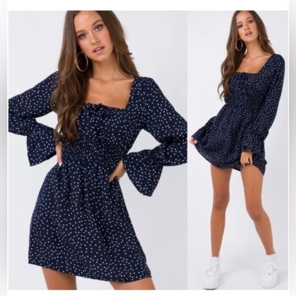 ❤️FINAL SALE❤️ Princess Polly Vertigo Navy Polka Dot Smocked Mini Dress Size 8